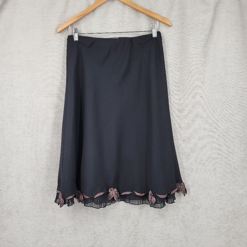 Rene Derhy Vintage Black Midi Skirt with Metallic Pink Embroiderd Flowers - Picture 8 of 12
